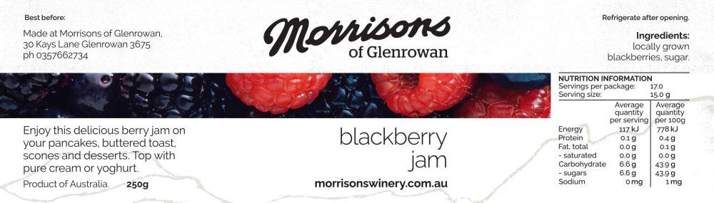 Morrisons of Glenrowan Blackberry Jam 250g Label