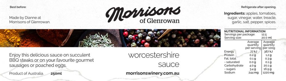 Morrisons of Glenrowan Worcestershire Sauce 250ml label